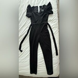 Fashion Nova Black Puff Sleeve Jumpsuit